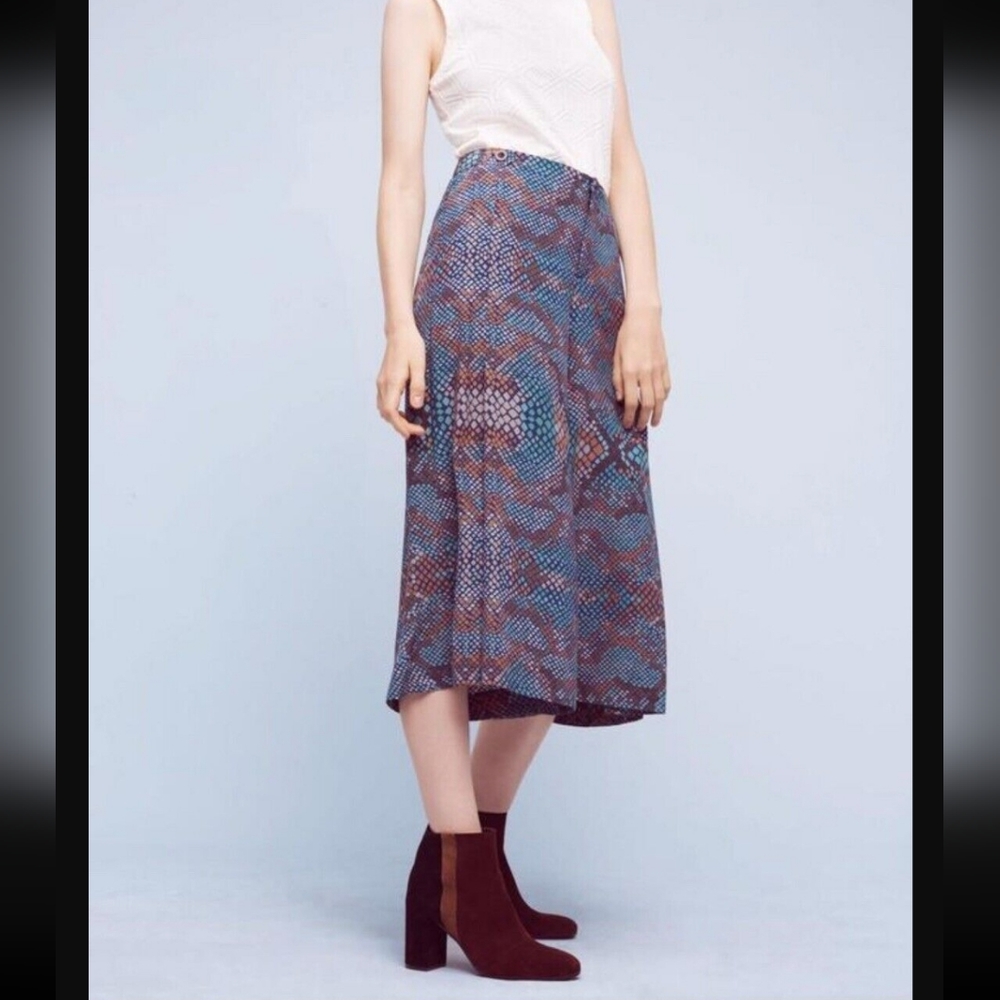 Anthropologie Essential Wide Leg Culotte Rainbow Snakeskin Print Artsy Hip Boho
